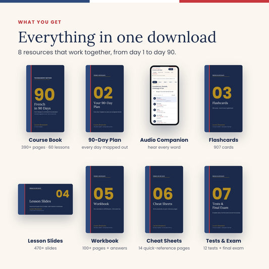 French in 90 Days (Full Course + Tests + Flashcards + Extras)