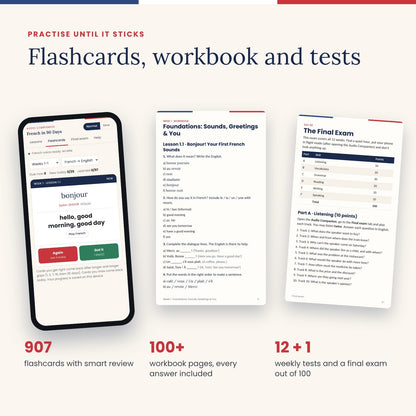 French in 90 Days (Full Course + Tests + Flashcards + Extras)